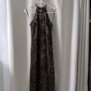 Formal Cocktail Brown Chiffon Velvet Burnout Dress